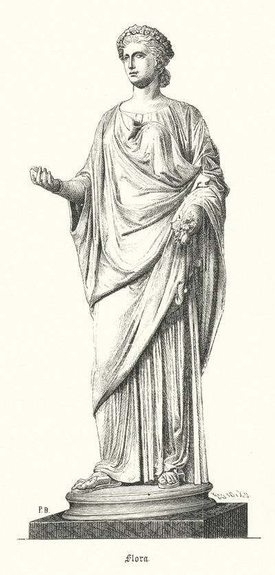Flora, Roma çiçek ve bahar tanrıçası (gravür) by German School