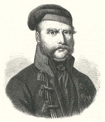 Frederick William, Brunswick-Wolfenbuttel Dükü, Napolyon Savaşları'nda Almanya'yı işgalleri sırasında Kara Brunswicker'ları Fransızlara karşı yöneten Alman askeri (gravür) by German School