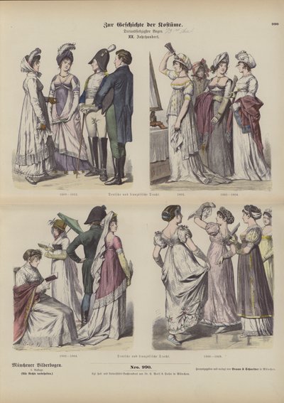 Fransız ve Alman kostümleri, 19. yüzyılın başlarında (renkli gravür) by German School