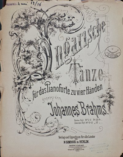 Johannes Brahms (1833-1897) tarafından Macar Dansları (Macar Dansı) Frontispiece by German School