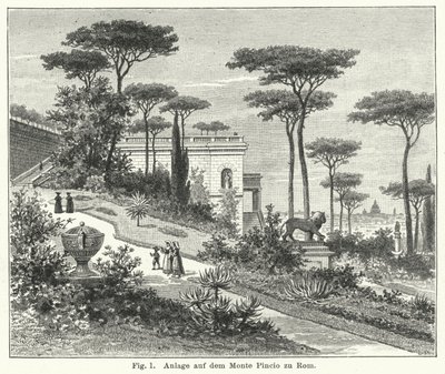 Bahçe tasarımı: Monte Pincio, Roma, İtalya (gravür) by German School
