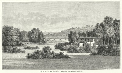 Bahçe tasarımı: Muskau Parkı, Almanya, Prens Hermann von Pueckler-Muskau tarafından tasarlandı (gravür) by German School