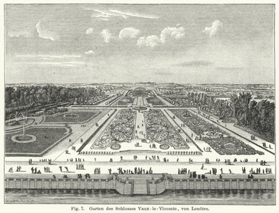 Bahçe tasarımı: 17. yüzyılda Andre le Notre tarafından ortaya konan Chateau de Vaux-le-Vicomte, Maincy, Fransa bahçeleri (gravür) by German School