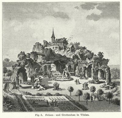 Bahçe tasarımı: Kont Johann von Fries bahçesindeki mağara dağı, Voslau, Avusturya (gravür) by German School