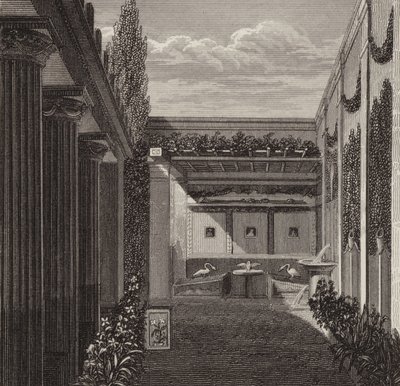 Bir Roma evinin bahçesi. Bilder-Atlas için İllüstrasyon (gravür) by German School