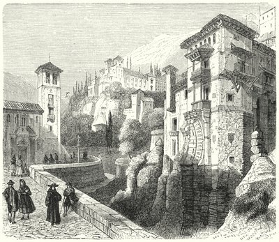 Generalife, Granada Emirliği Nasrid hükümdarlarının yazlık sarayı, İspanya (gravür) by German School