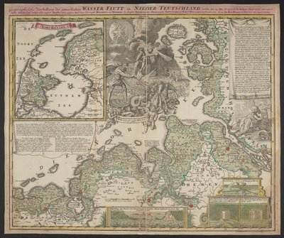 Aşağı Almanya'da 25 Aralık 1717'de meydana gelen sefil su baskınının coğrafi sunumu, c.1718 (baskı) by German School