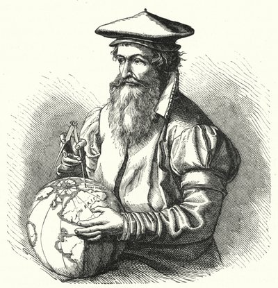 Gerardus Mercator, Flaman coğrafyacı ve haritacı (gravür) by German School