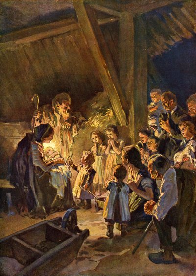 Çocuklarla Alman Noel Sahnesi, c.1908 (baskı) by German School