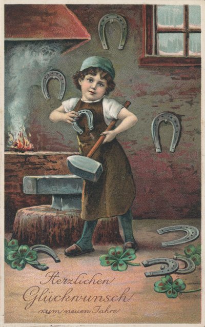 Alman Yeni Yıl kartı (renkli litho) by German School