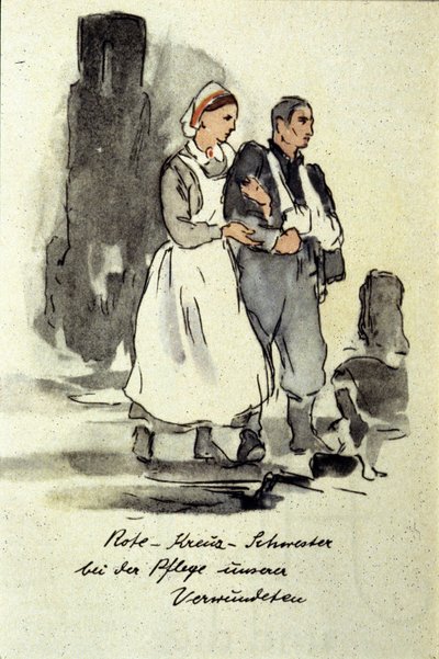 Alman hemşire yaralı bir adamı destekliyor. 1942. by German School