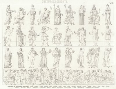 Antik Yunan ve Roma Tanrıları. Bilder-Atlas için İllüstrasyon (gravür) by German School