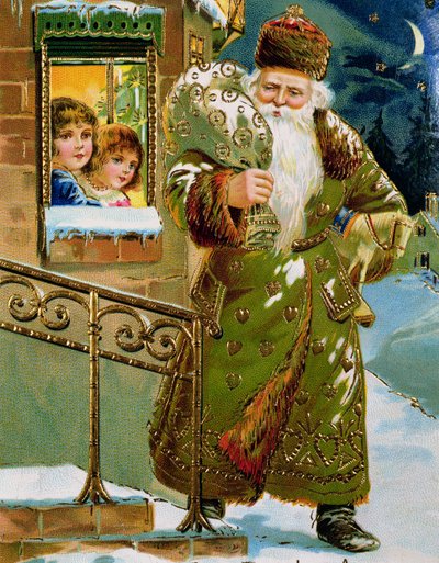 Yeşil Ayaklı Noel Baba, Alman kartı, c.1900 (baskı) by German School
