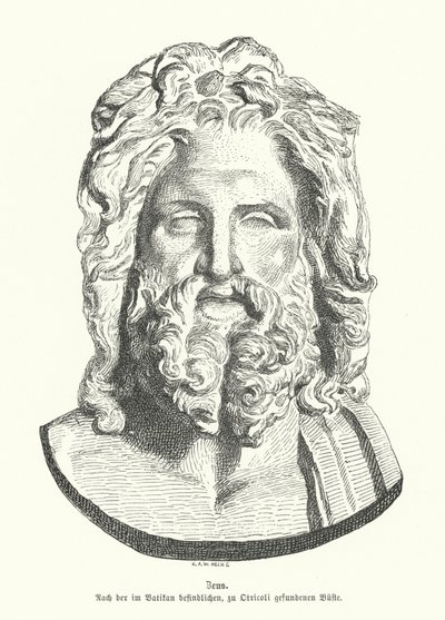 Zeus'un başı, Antik Yunan tanrısı (gravür) by German School