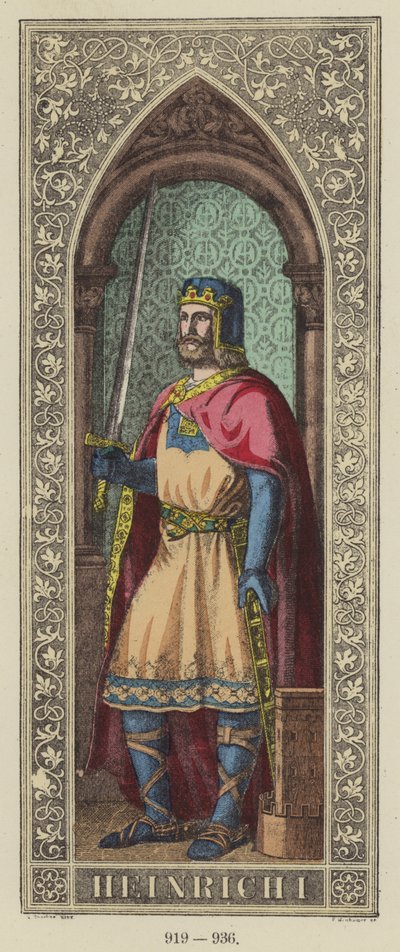 Heinrich I, 919-936 (renkli gravür) by German School