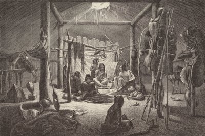 Kuzey Amerika Kızılderili şefinin kulübesi (gravür) by German School
