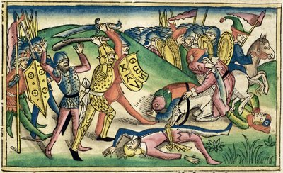 I Kings 15 16 Asa ve Baasha arasındaki savaş, Nürnberg İncilinden (Biblia Sacra Germanaica) (renkli gravür) by German School
