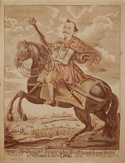Imre Thokoly (1657-1705), Transilvanya Prensi (renkli gravür) by German School