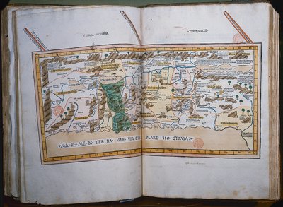 Inc. 425 Kutsal Topraklar Haritası, Cosmographica'da verilen, Ptolemy (İskenderiyeli Claudius Ptolemaeus) (MS 90-168) tarafından Ulm, Almanya'da Johann Reger fo tarafından yayınlanmıştır. by German School