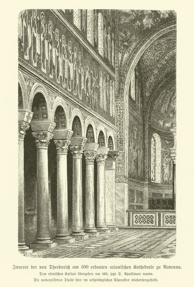 Sant'Appolinare Nuovo Bazilikası'nın iç kısmı, Ravenna, İtalya (gravür) by German School