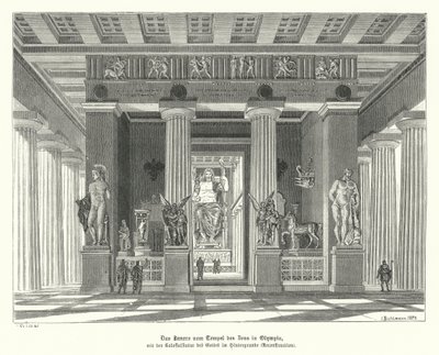 Olympia'daki Zeus Tapınağı'nın içi, Antik Yunanistan (gravür) by German School