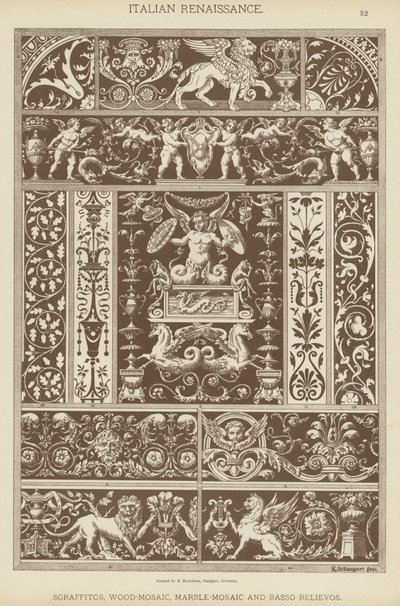 İtalyan Rönesansı, Sgraffitos, Ahşap Mozaik, Mermer Mozaik ve Basso Rölyefler (renkli lito) by German School