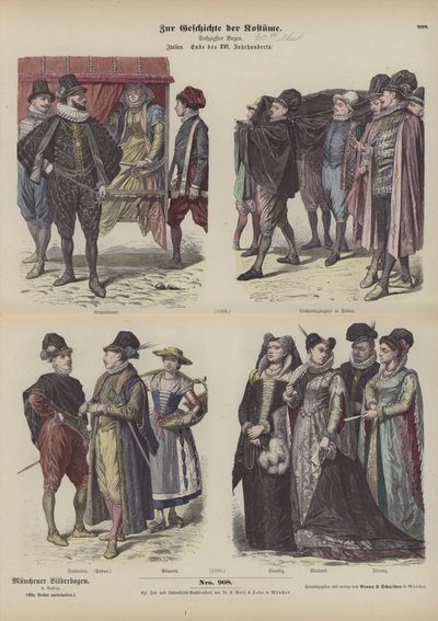 İtalyan kostümleri, 16. yüzyıl sonu (renkli gravür) by German School