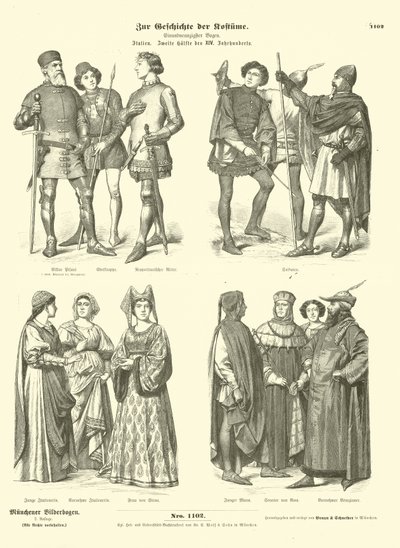 İtalyan kostümleri, 14. yüzyılın ikinci yarısı by German School