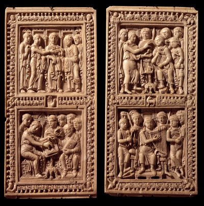 Dagulf Mezmurunun fildişi ciltleri: David, Aziz Jerome. Charlemagne tarafından Papa I. Adrien için Dagul (veya Dagulfe) yazmanı için görevlendirildi. 8. yüzyılın sonu. Aix la Chapelle