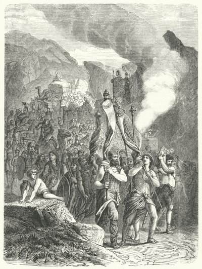 Yeşu, İsraillilere Vaat Edilen Topraklarda önderlik ediyor (gravür) by German School