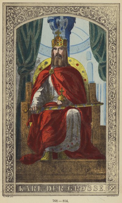 Charlemagne, 768-814 (renkli gravür) by German School