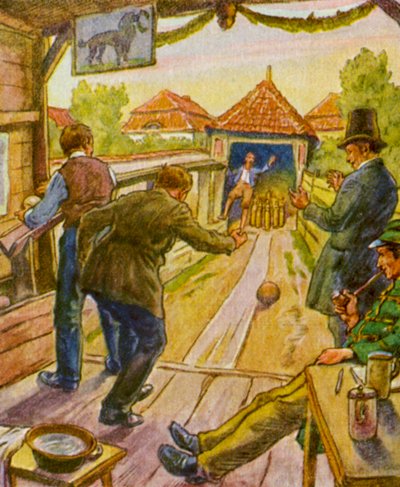 Kegelbahn / Bowling Salonu (renkli taş baskı) by German School