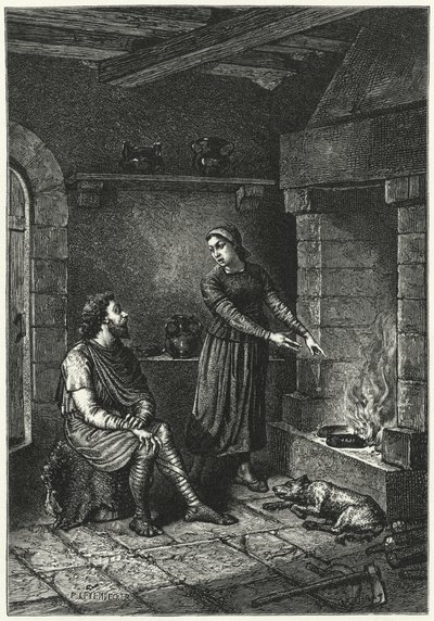 Kral Alfred ve yanmış kekler (gravür) by German School
