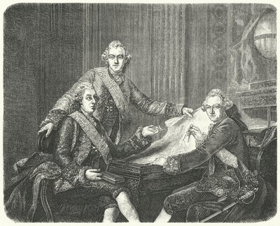 İsveç Kralı III. Gustav kardeşleri Charles ve Frederick Adolf ile istişare halinde (gravür) by German School