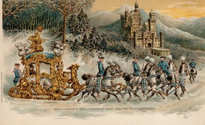 Bavyera Kralı Ludwig II altın bir kızakla Neuschwanstein Şatosu