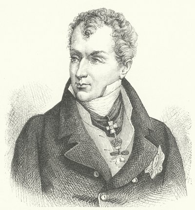 Klemens von Metternich, Metternich-Winneburg Prensi, Alman diplomat ve devlet adamı (gravür) by German School