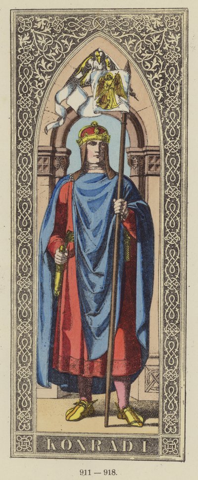 Konrad I, 911-918 (renkli gravür) by German School