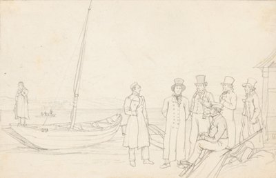 Yedi figürlü göl kenarı sahnesi by German School