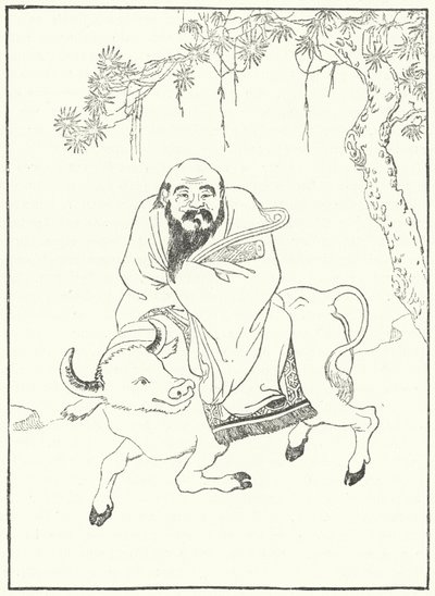 Laozi, antik Çin filozofu, bir manda üzerinde (gravür) by German School