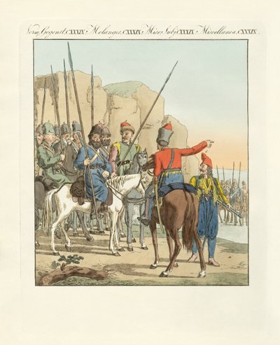 Hafif Rus düzensiz süvarileri (renkli gravür) by German School