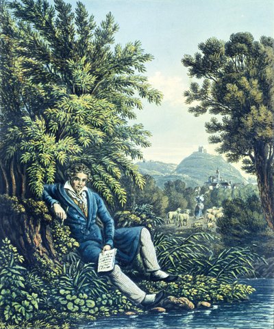 Ludwig van Beethoven nehir kenarında by German School