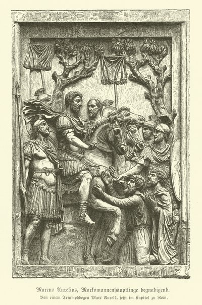 Marcus Aurelius, Marcomannic şeflerini affediyor (gravür) by German School