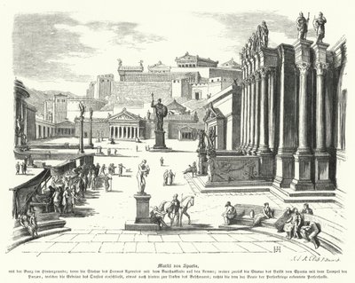 Sparta Pazarı, Antik Yunanistan (gravür) by German School