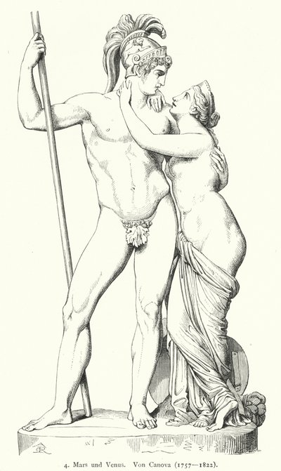Mars ve Venüs, İtalyan Neoklasik heykeltıraş Antonio Canova tarafından mermer heykel (gravür) by German School