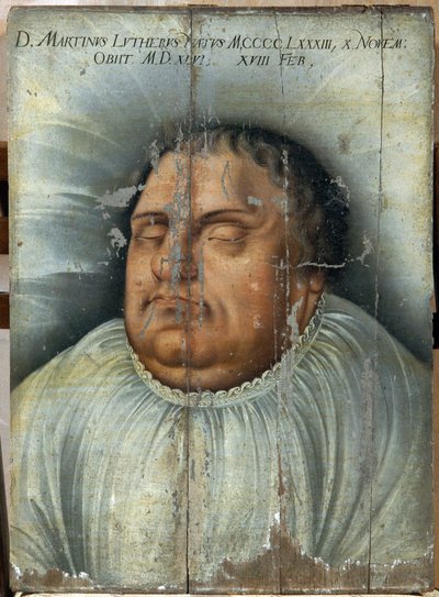 Martin Luther (1483-1546) ölüm döşeğinde (M. Luther Ölüm Yatağında). Anonim resim, ahşap üzerine yağlı boya by German School