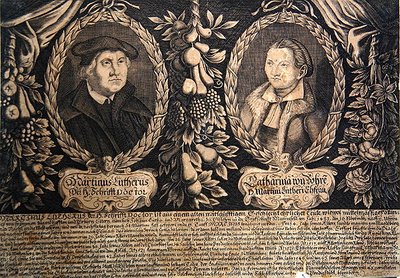 Martin Luther ve eşi Katharina von Bora (gravür) by German School