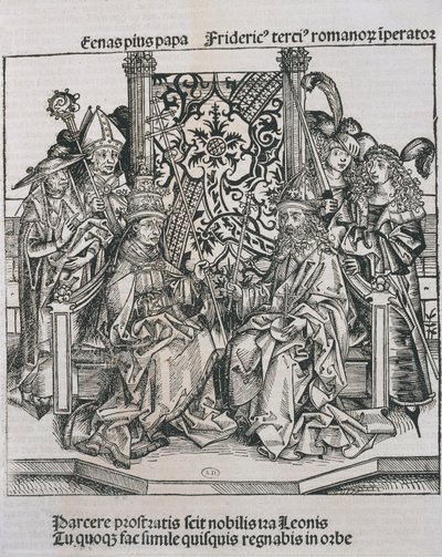 Papa Pius II ile Almanya İmparatoru Frederick III arasındaki görüşme (gravür) by German School