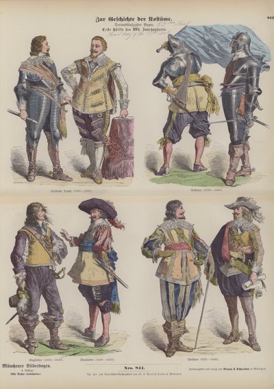 17. yüzyılın ilk yarısının erkek kostümleri (renkli gravür) by German School