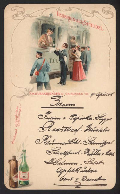 Menü kartı reklamı Ueberkinger köpüklü maden suyu (renkli taş) by German School