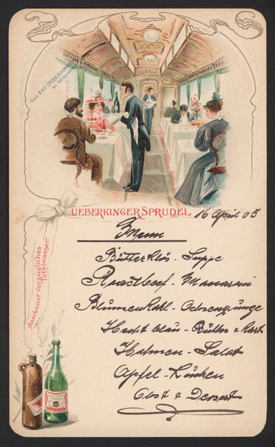 Menü kartı reklamı Ueberkinger köpüklü maden suyu (renkli taş) by German School